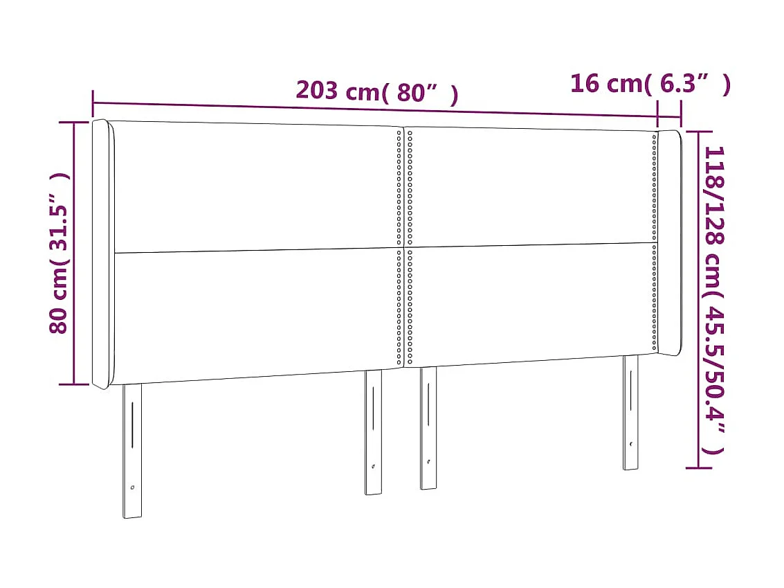 Cabeceira com orelhas Cinza claro 203x16x118/128 cm Tecido