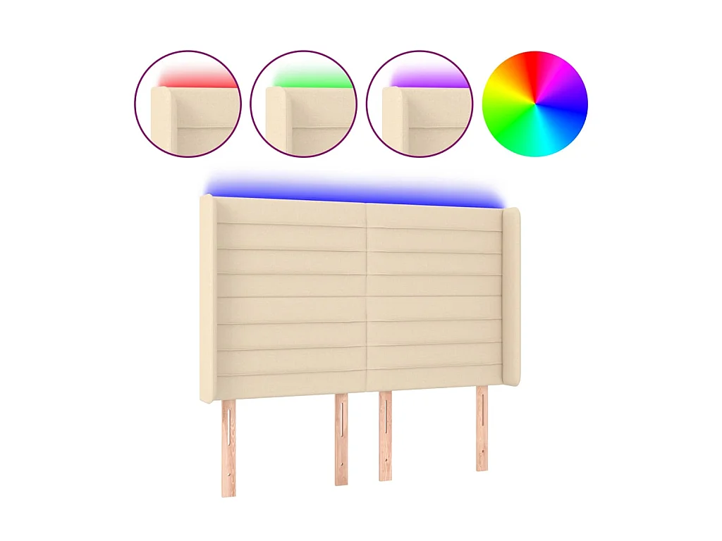 LED-hoofdbord Crème 147x16x118/128 cm Stof