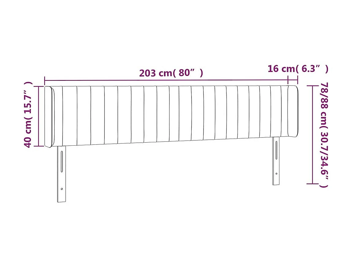 Cabecero LED gris claro 203x16x78/88 cm Terciopelo