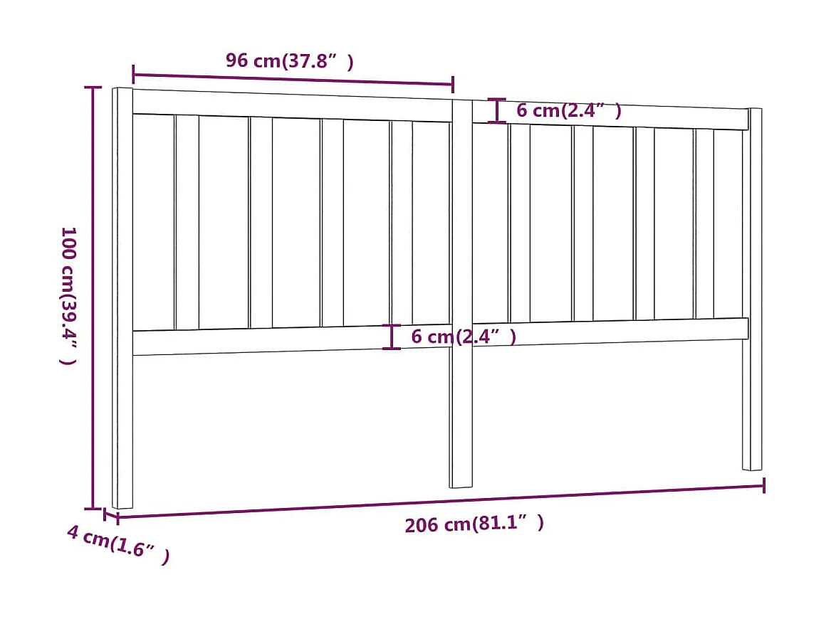 Tête de lit 206x4x100 cm Bois massif de pin