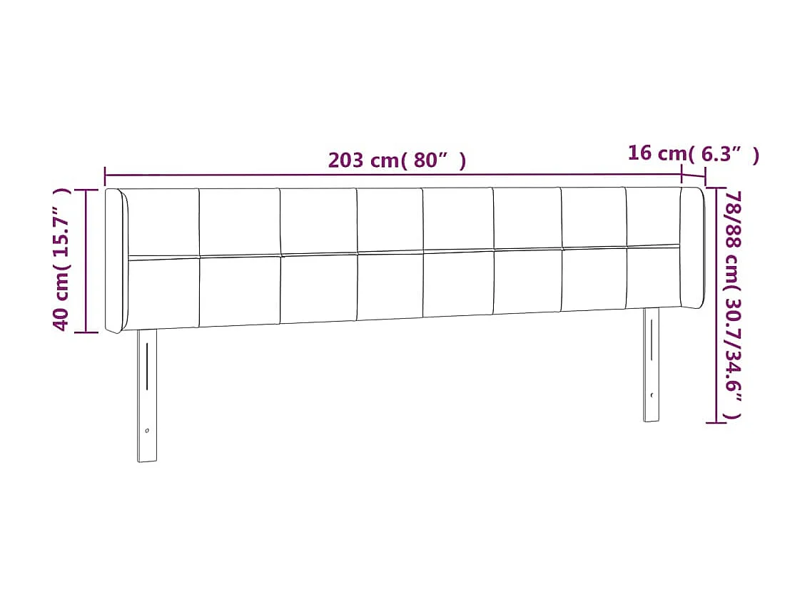 Tête de lit à LED Taupe 203x16x78/88 cm Tissu