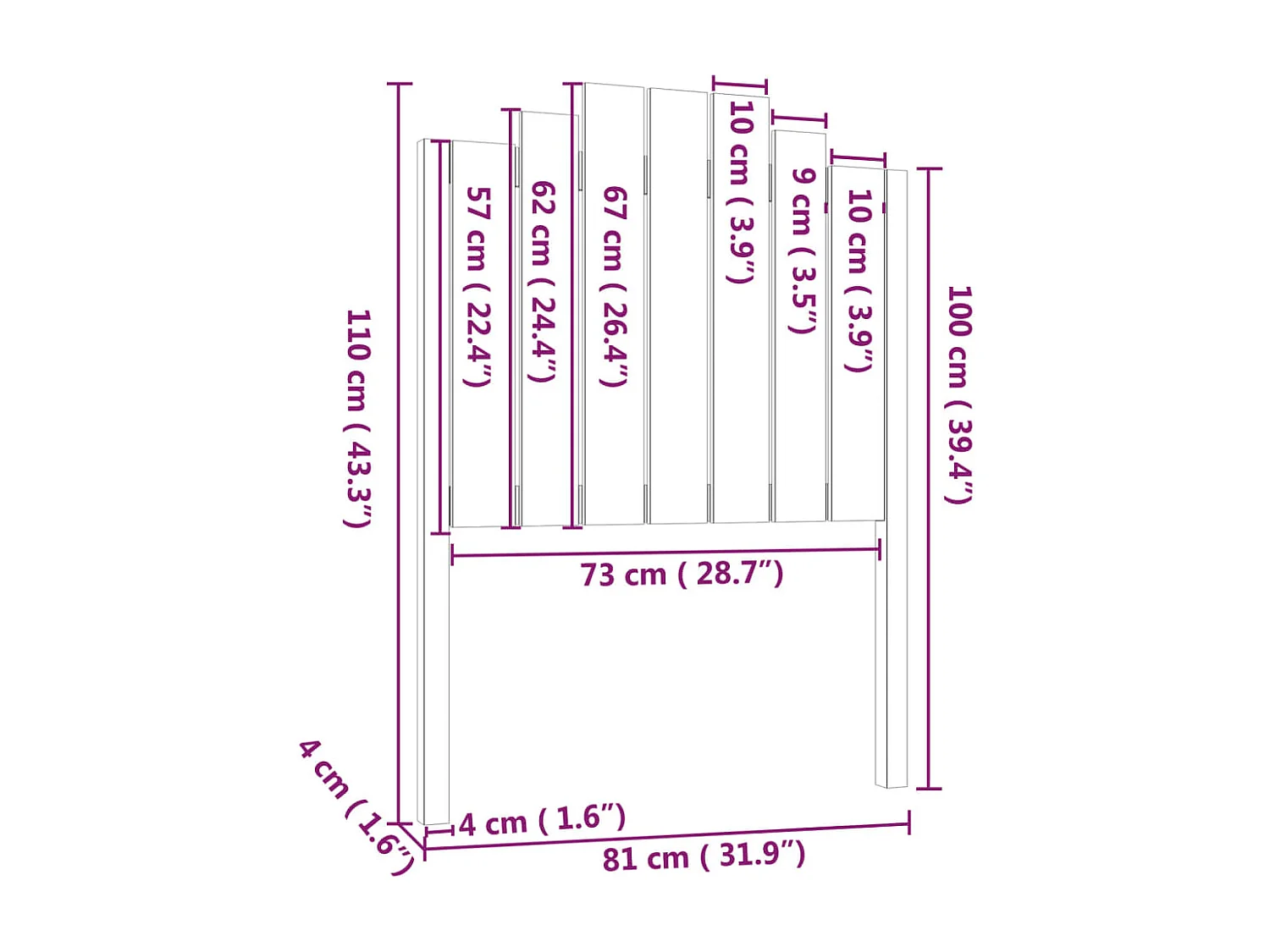 Testiera Nera 81x4x110 cm Legno di pino massiccio