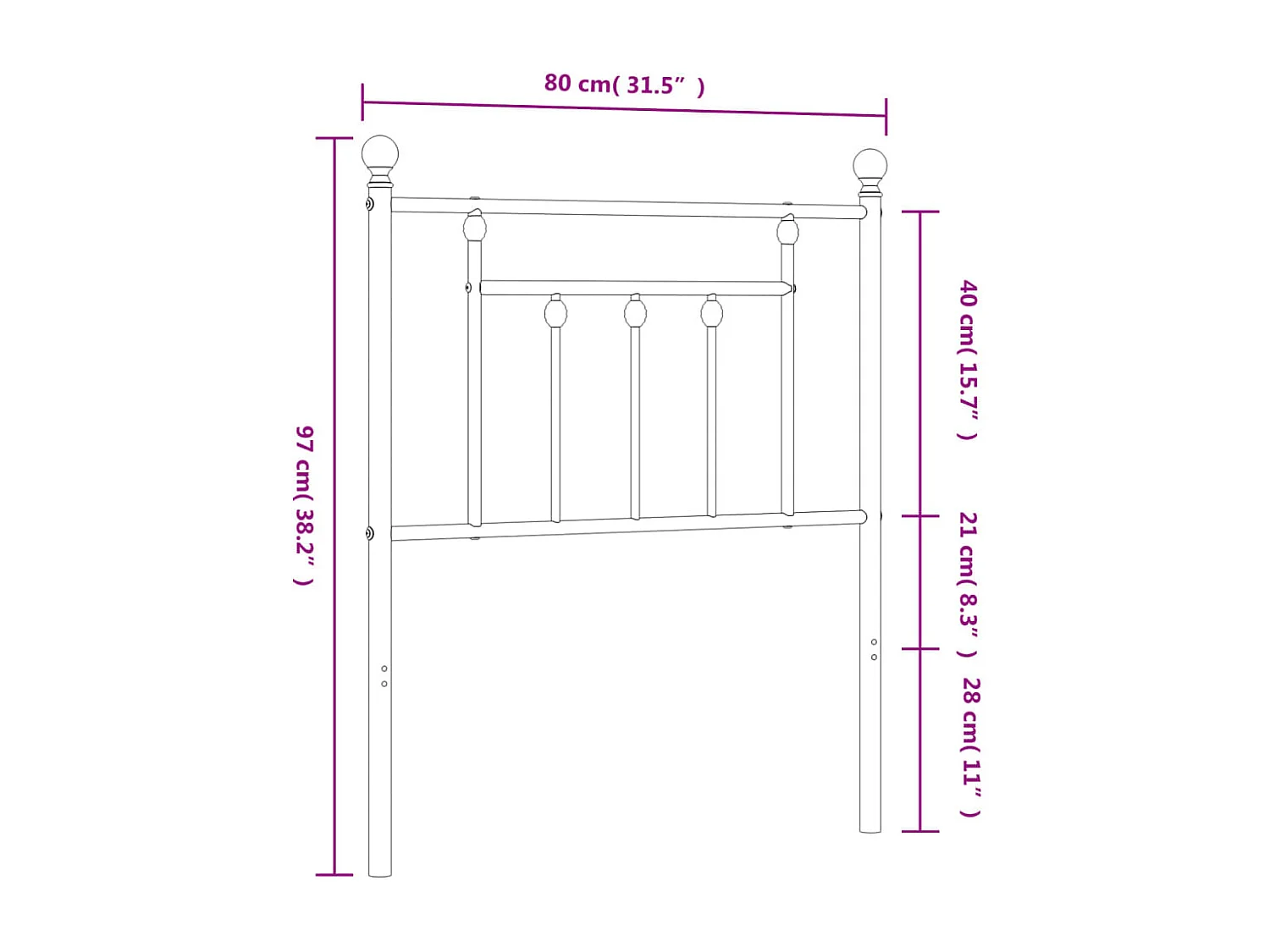 Tête de lit métal noir 75 cm