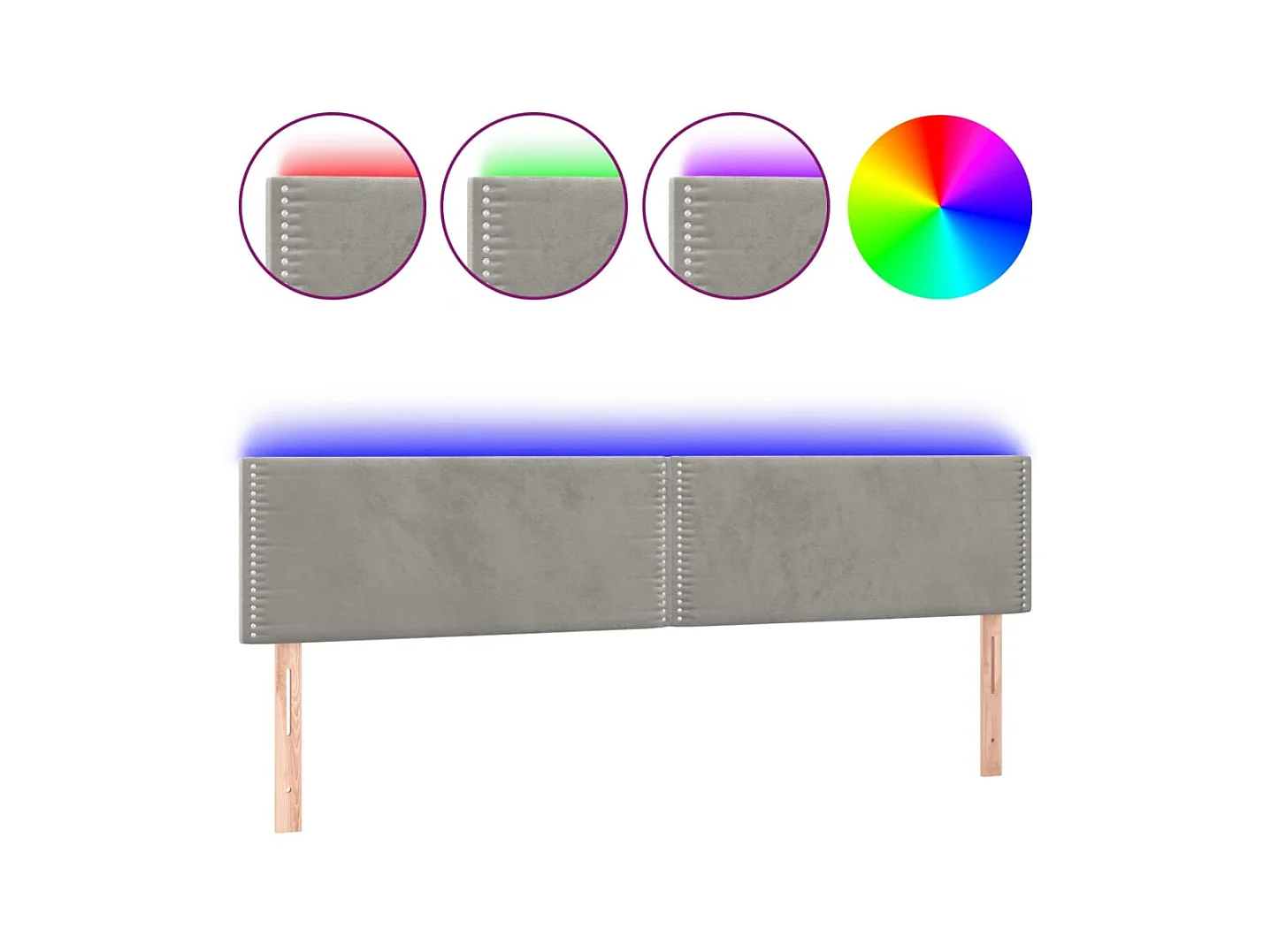 LED-hoofdbord Lichtgrijs 200x5x78/88 cm Fluweel
