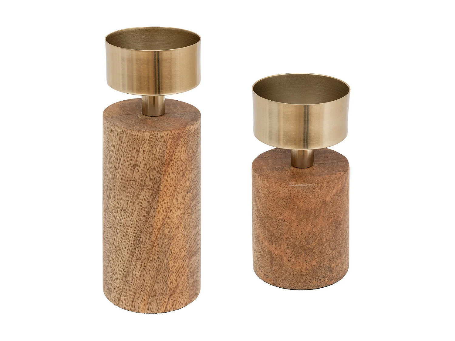 Lot de 2 Bougeoirs Chandeliers en bois et métal Doré