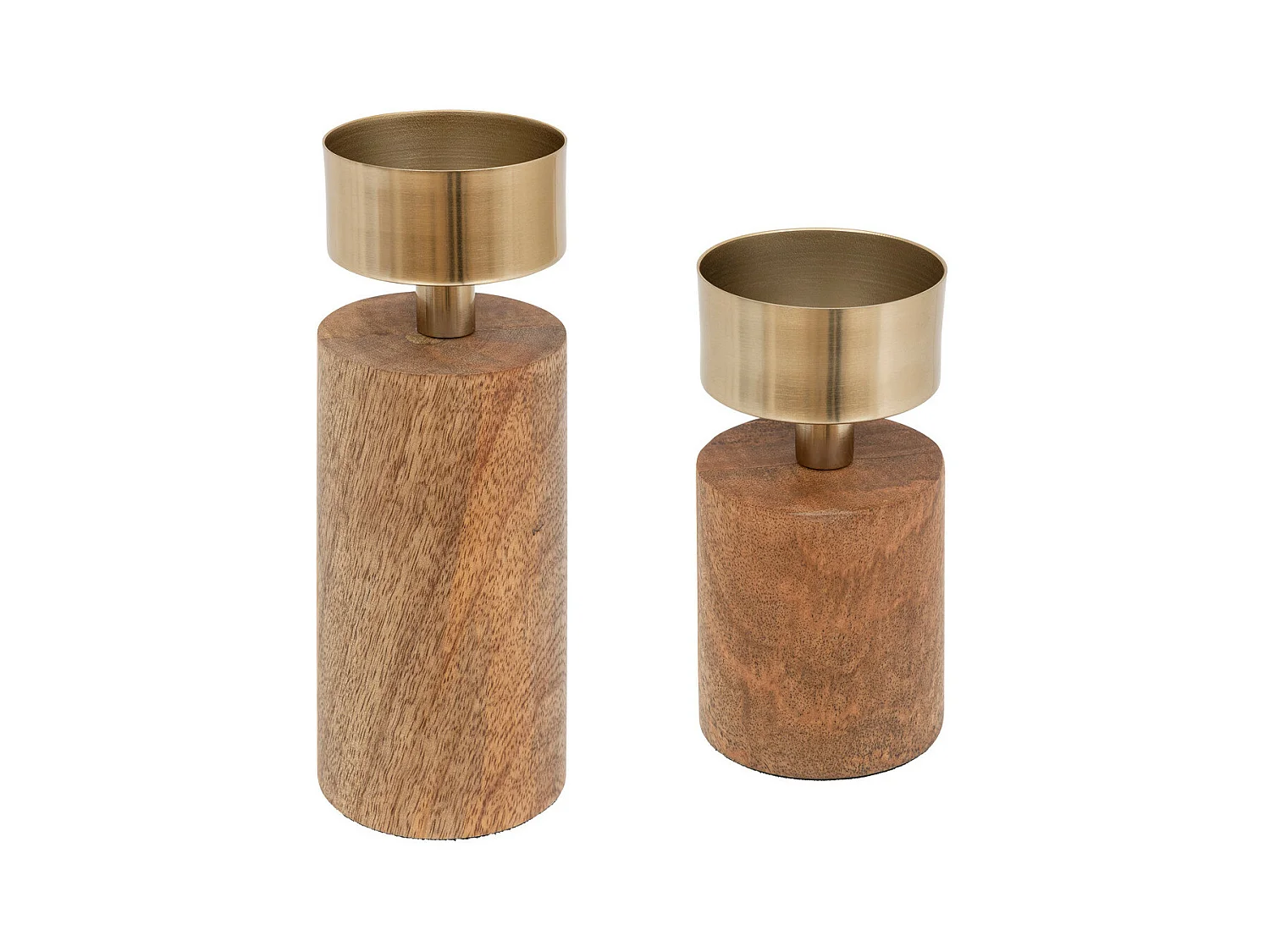 Lot de 2 Bougeoirs Chandeliers en bois et métal Doré