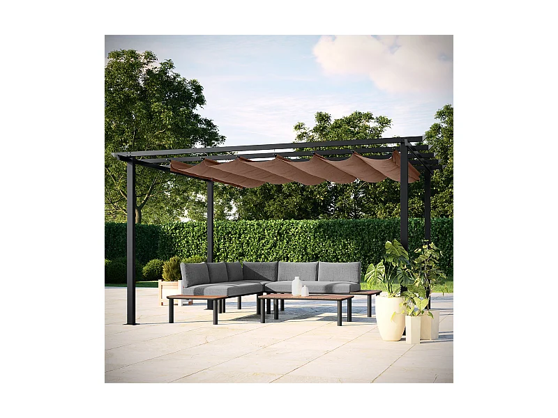 Tonnelle/Pergola en aluminium 3x4m toile coulissante rétractable - anthracite taupe - HAVANA