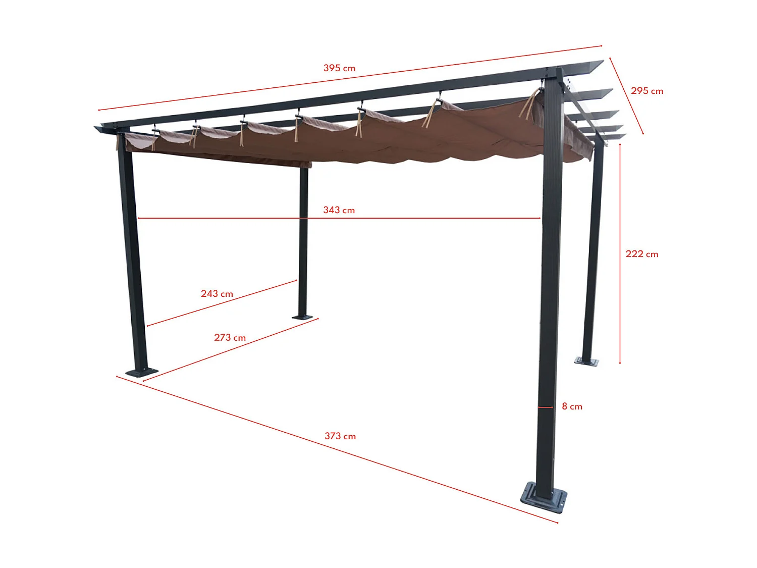 Tonnelle/Pergola en aluminium 3x4m toile coulissante rétractable - anthracite taupe - HAVANA