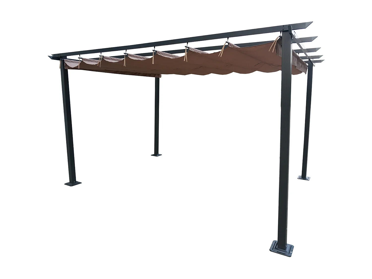 Tonnelle/Pergola en aluminium 3x4m toile coulissante rétractable - anthracite taupe - HAVANA