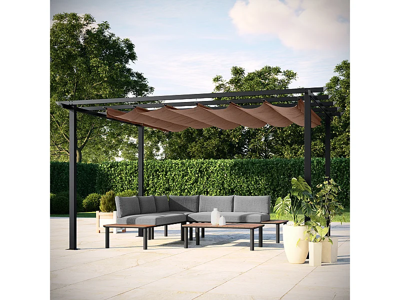 Tonnelle/Pergola en aluminium 3x4m toile coulissante rétractable - anthracite taupe - HAVANA
