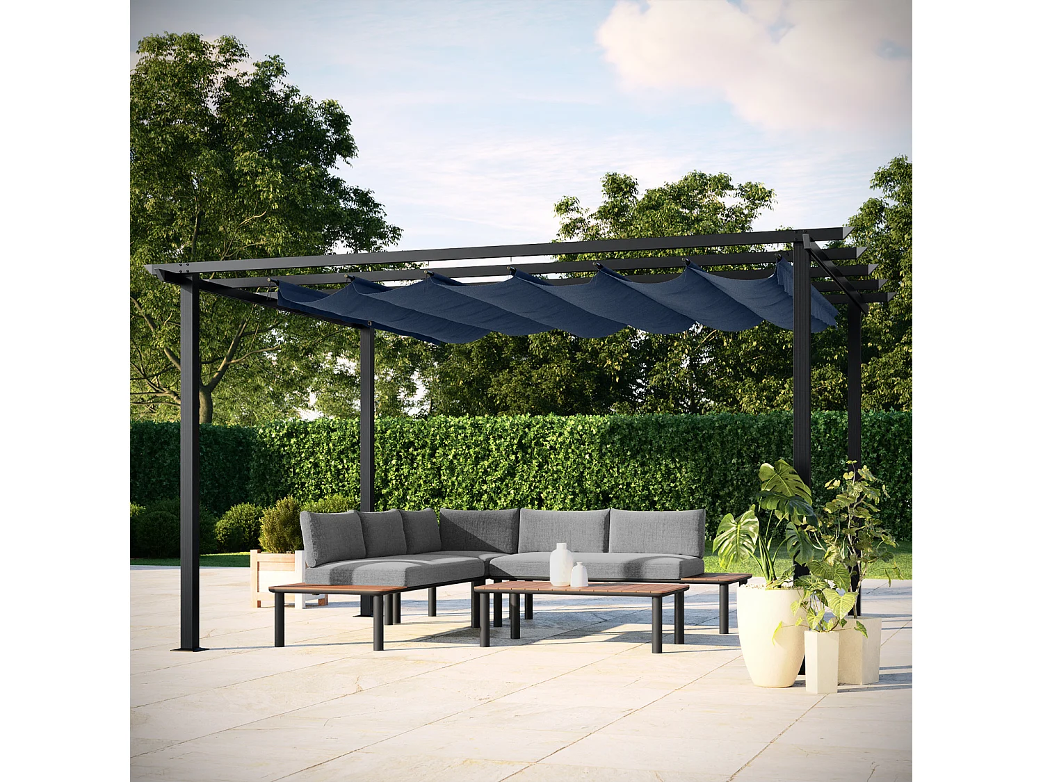 Tonnelle/Pergola en aluminium 3x4m toile coulissante rétractable - anthracite - HAVANA