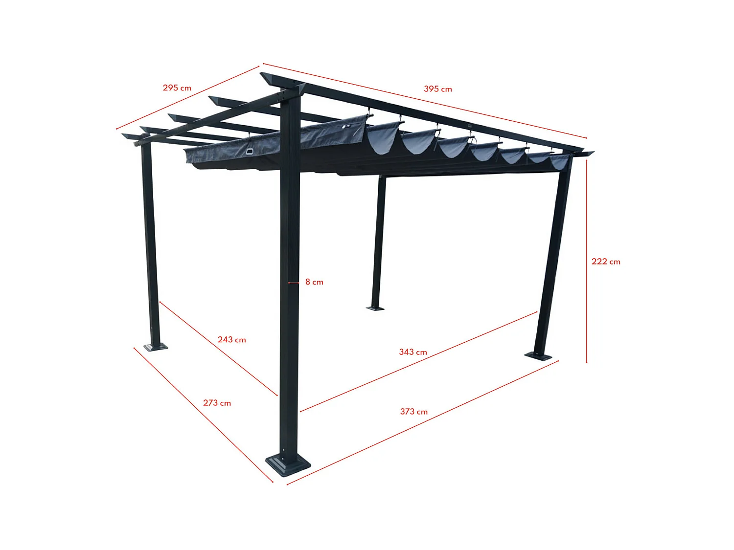 Tonnelle/Pergola en aluminium 3x4m toile coulissante rétractable - anthracite - HAVANA