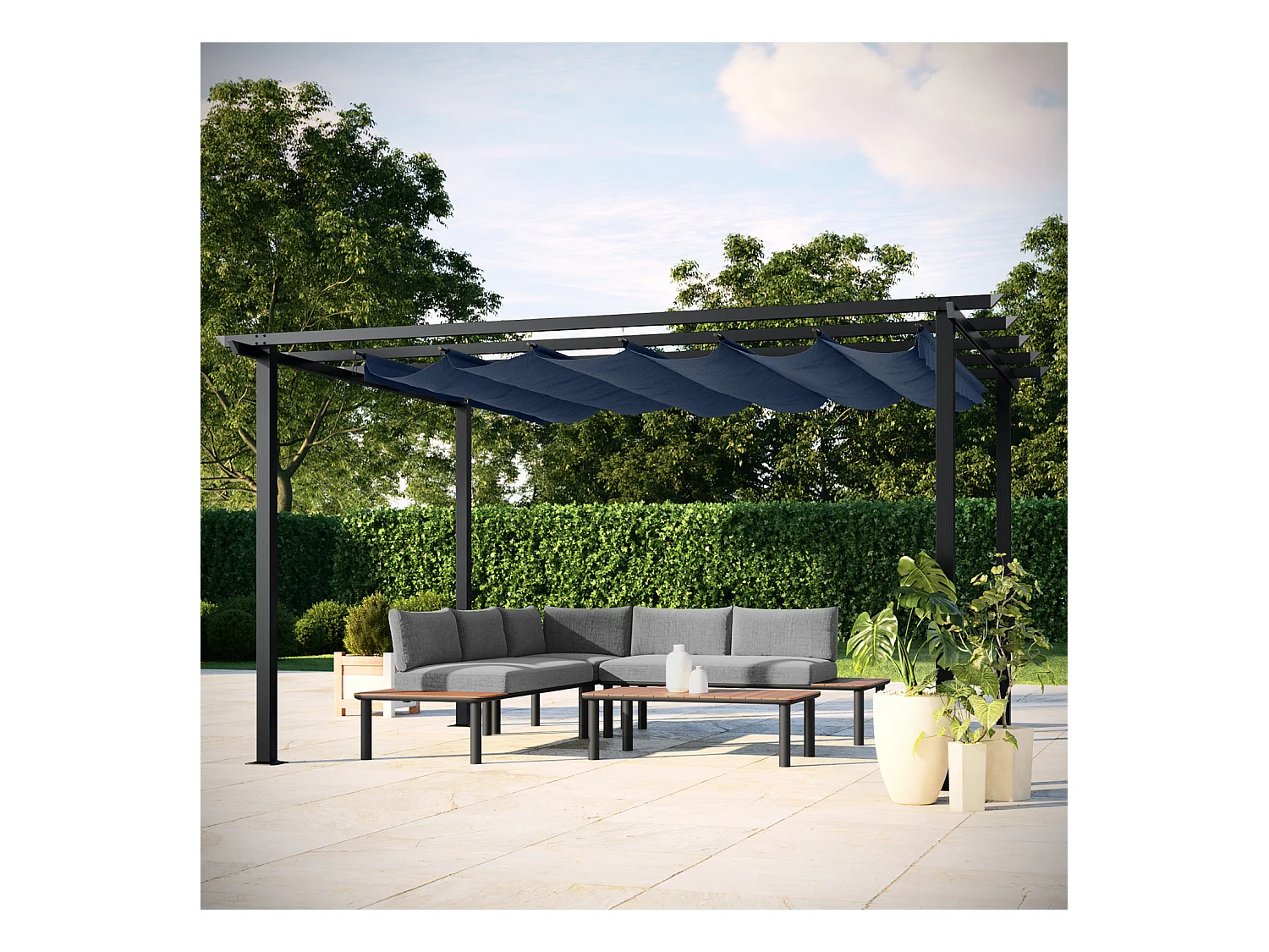 Tonnelle/Pergola en aluminium 3x4m toile coulissante rétractable - anthracite - HAVANA