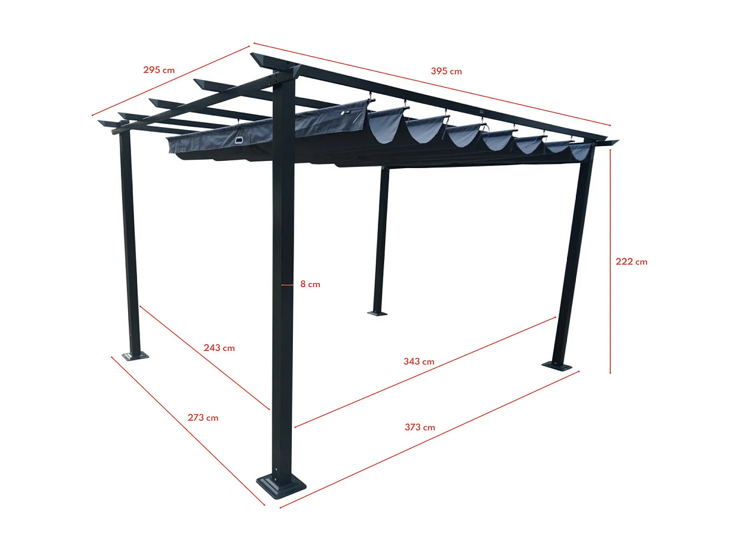 Tonnelle/Pergola en aluminium 3x4m toile coulissante rétractable - anthracite - HAVANA