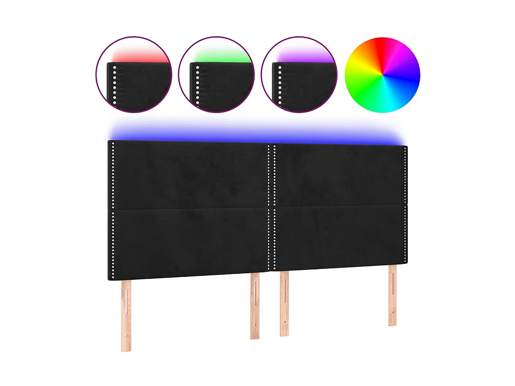 Tête de lit à LED Noir 200x5x118/128 cm Velours
