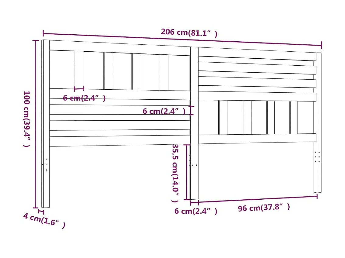 Testiera grigia 206x4x100 cm Legno di pino massiccio