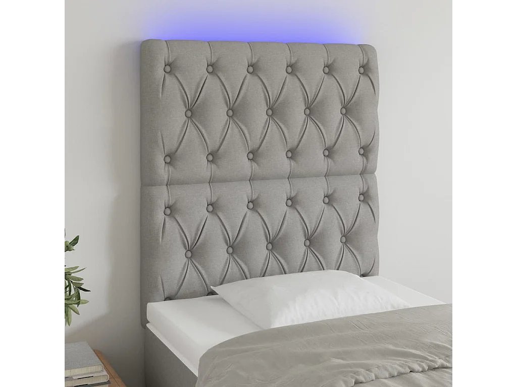 Tête de lit à LED Gris clair 80x7x118/128 cm Tissu
