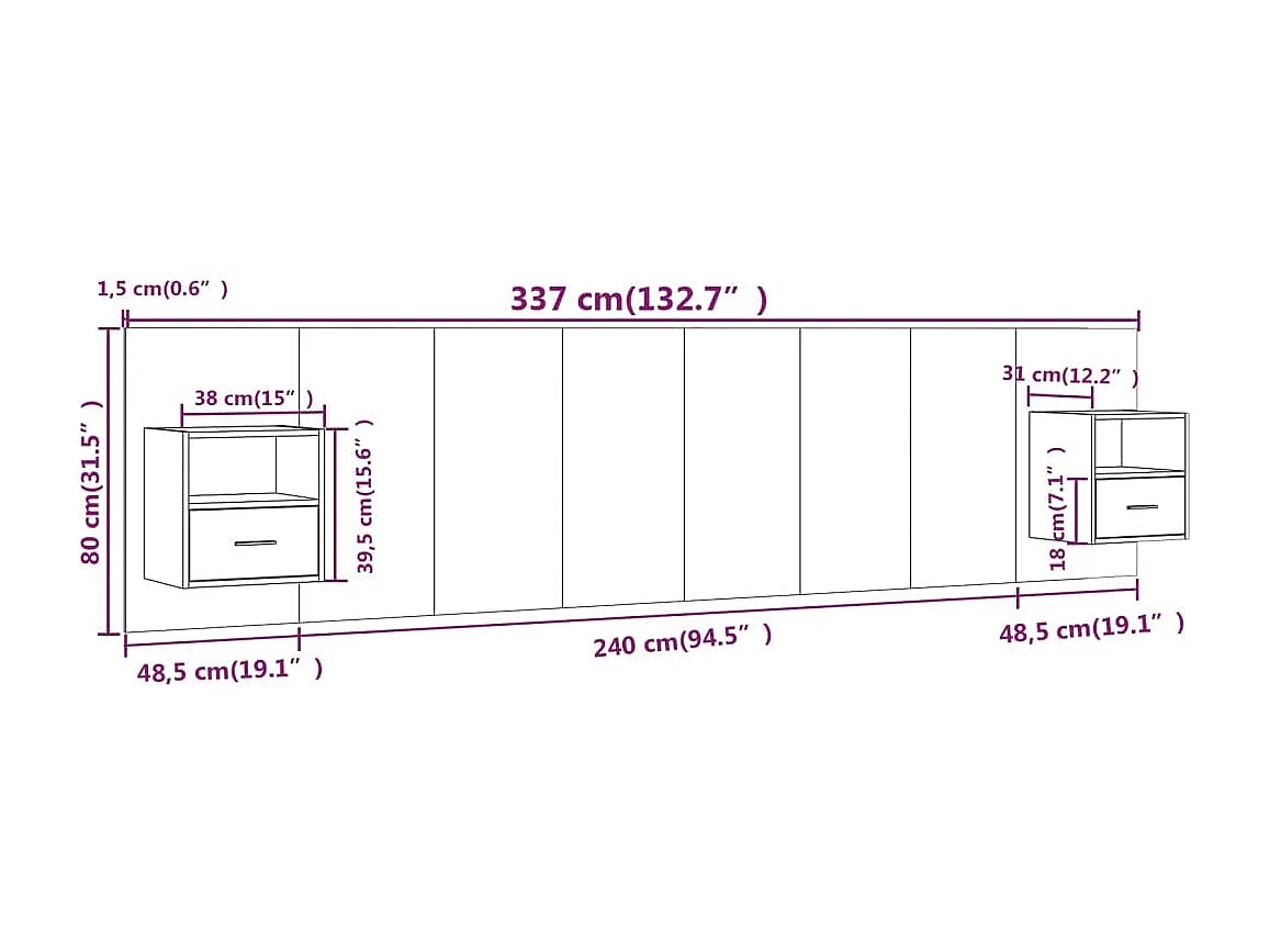 Testiera in legno ingegnerizzato Sonoma grigio con armadietti