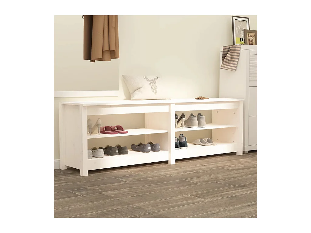Schoenenbank Wit 160x36,5x50 cm Massief grenenhout