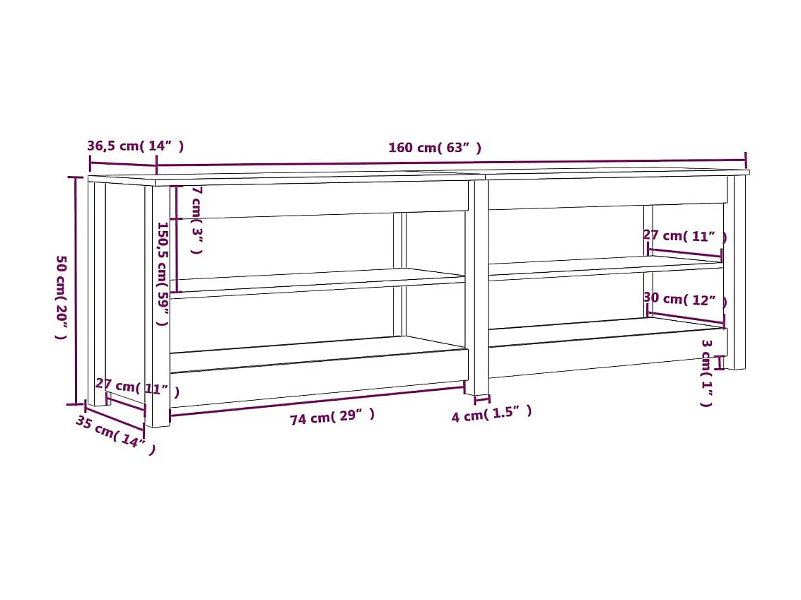 Banco zapatero Blanco 160x36,5x50 cm Madera maciza de pino