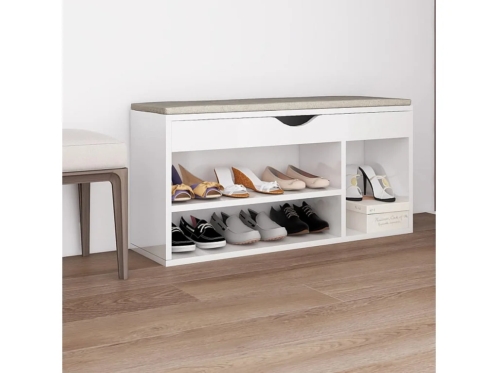Banc à chaussures coussin Blanc brillant 104x30x49 cm Aggloméré