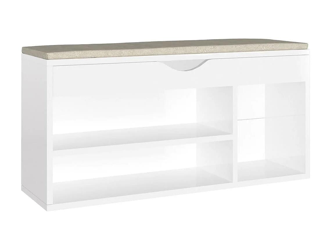 Banc à chaussures coussin Blanc brillant 104x30x49 cm Aggloméré