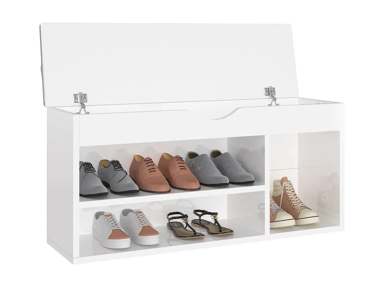 Banc à chaussures coussin Blanc brillant 104x30x49 cm Aggloméré