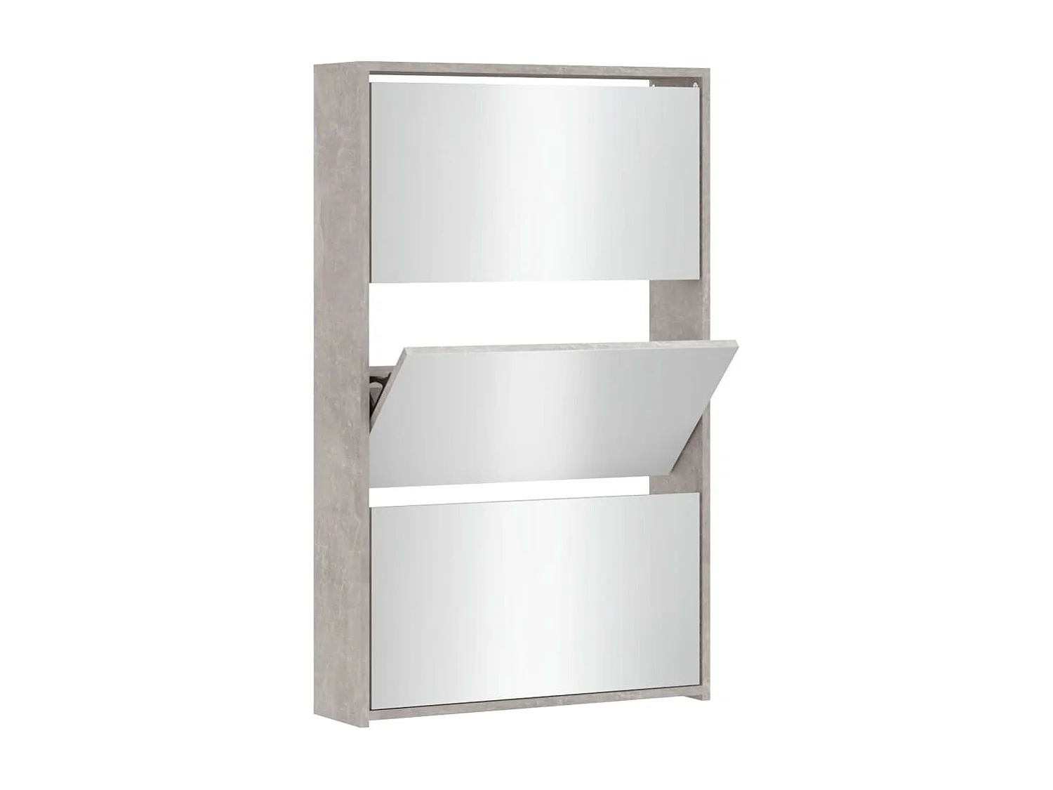 Scarpiera a specchio 3 livelli Grigio cemento 63x17x102,5 cm
