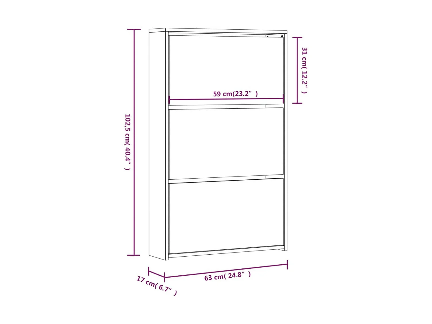 Scarpiera a specchio 3 livelli Grigio cemento 63x17x102,5 cm