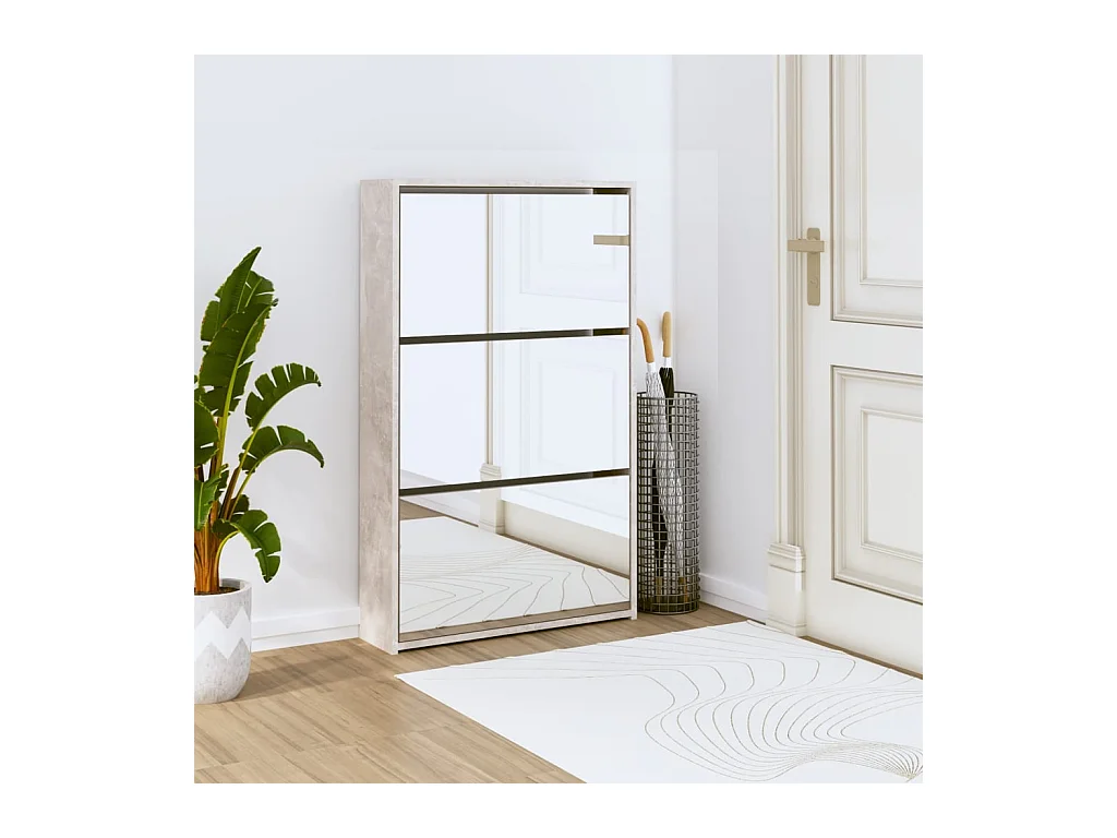 Spiegelschoenenkast 3 niveaus Betongrijs 63x17x102,5 cm