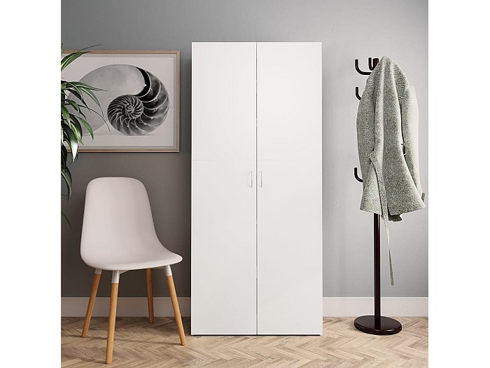 Armadio Per Scarpe Bianco 80x35.5x180 Cm - Legno Multistrato, 2 Porte, Facile Assemblaggio