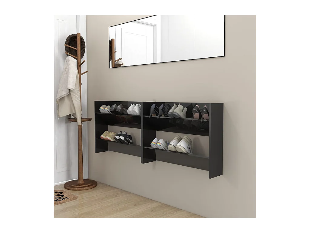 Armoires à chaussures murales 2 pcs Noir brillant 80x18x60 cm