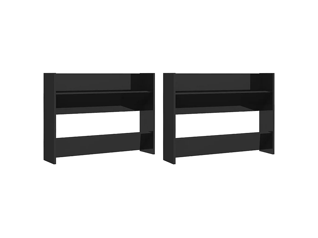 Armoires à chaussures murales 2 pcs Noir brillant 80x18x60 cm