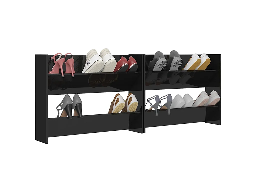 Armoires à chaussures murales 2 pcs Noir brillant 80x18x60 cm