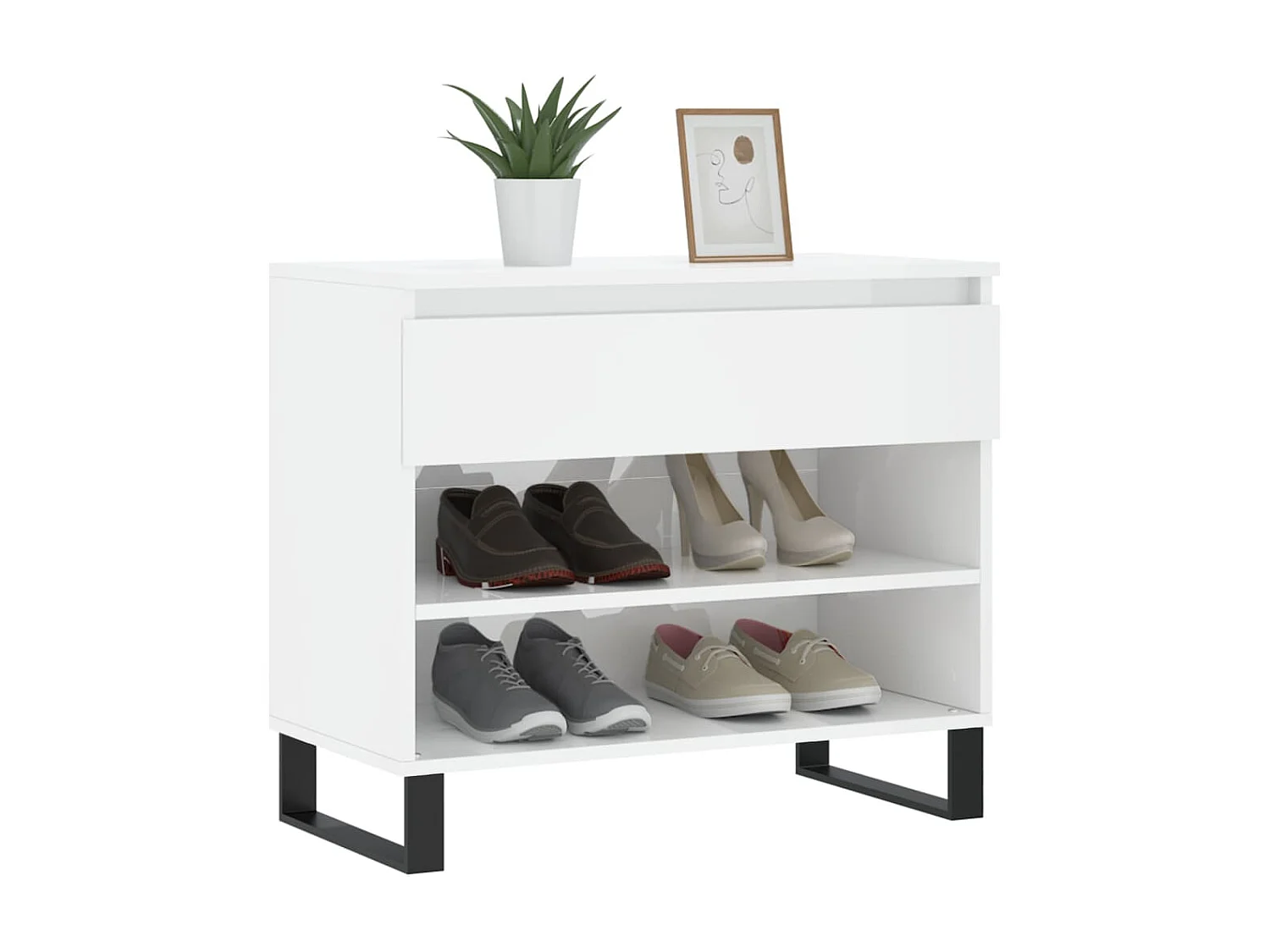 Armoire à chaussure Blanc brillant 70x36x60 cm Bois ingénierie