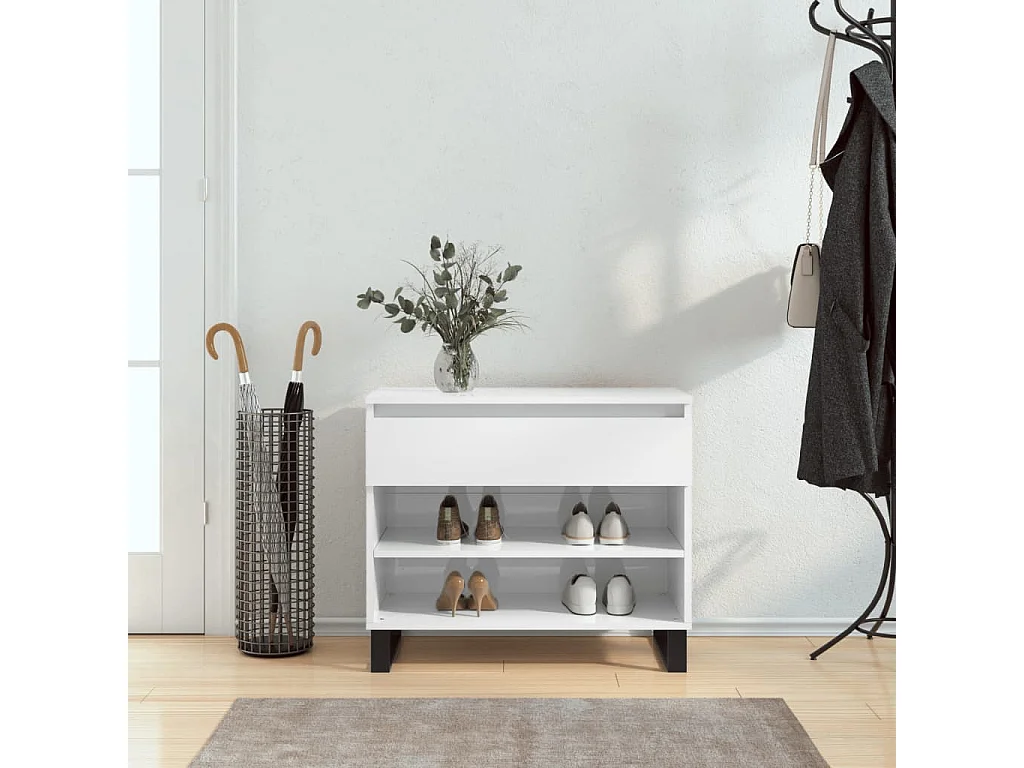 Armoire à chaussure Blanc brillant 70x36x60 cm Bois ingénierie