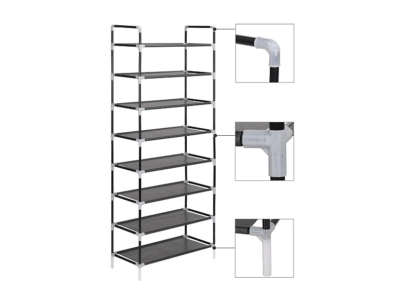 Range-chaussures avec 8 étagères Métal et Tissu non tissé Noir