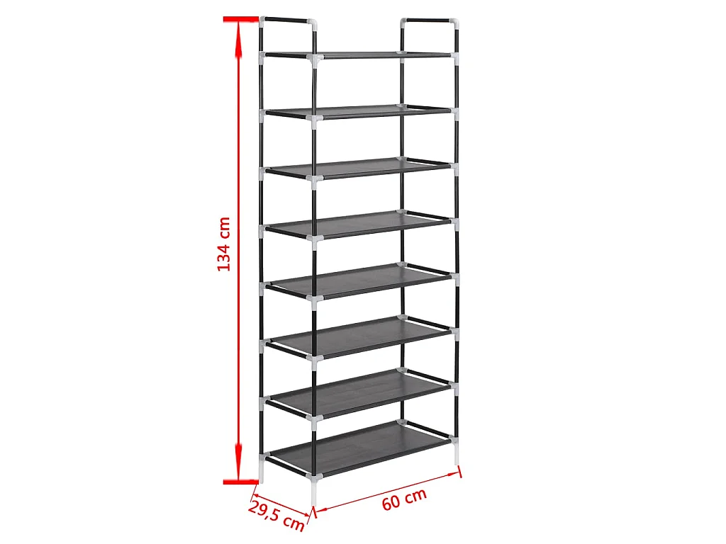 Range-chaussures avec 8 étagères Métal et Tissu non tissé Noir