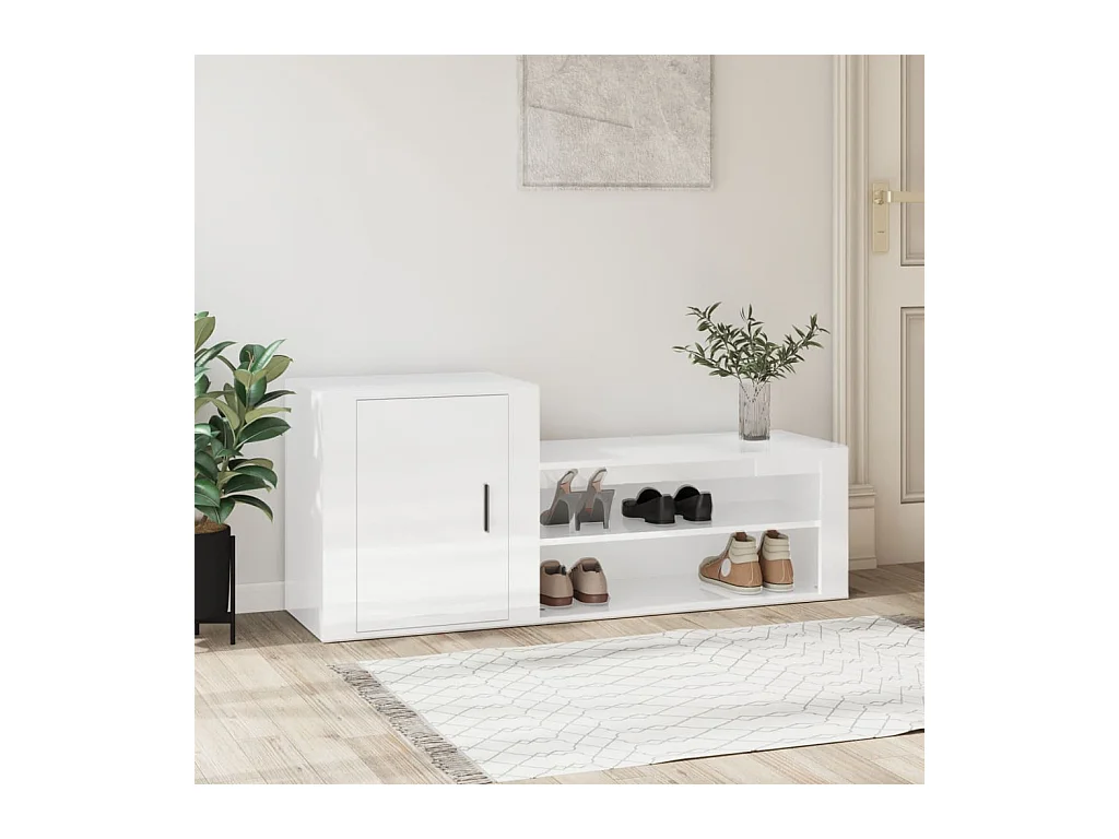 Armoire à chaussure Blanc brillant 130x35x54 cm Bois ingénierie