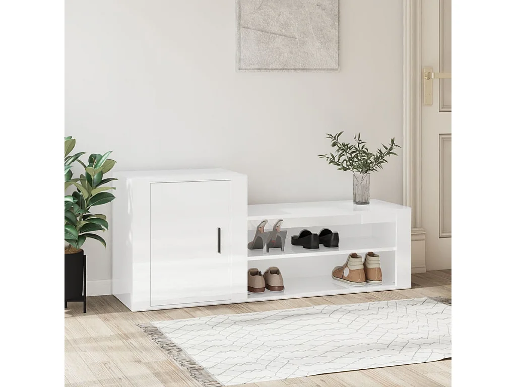 Armoire à chaussure Blanc brillant 130x35x54 cm Bois ingénierie