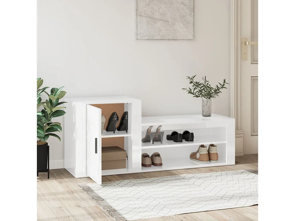 Armoire à chaussure Blanc brillant 130x35x54 cm Bois ingénierie