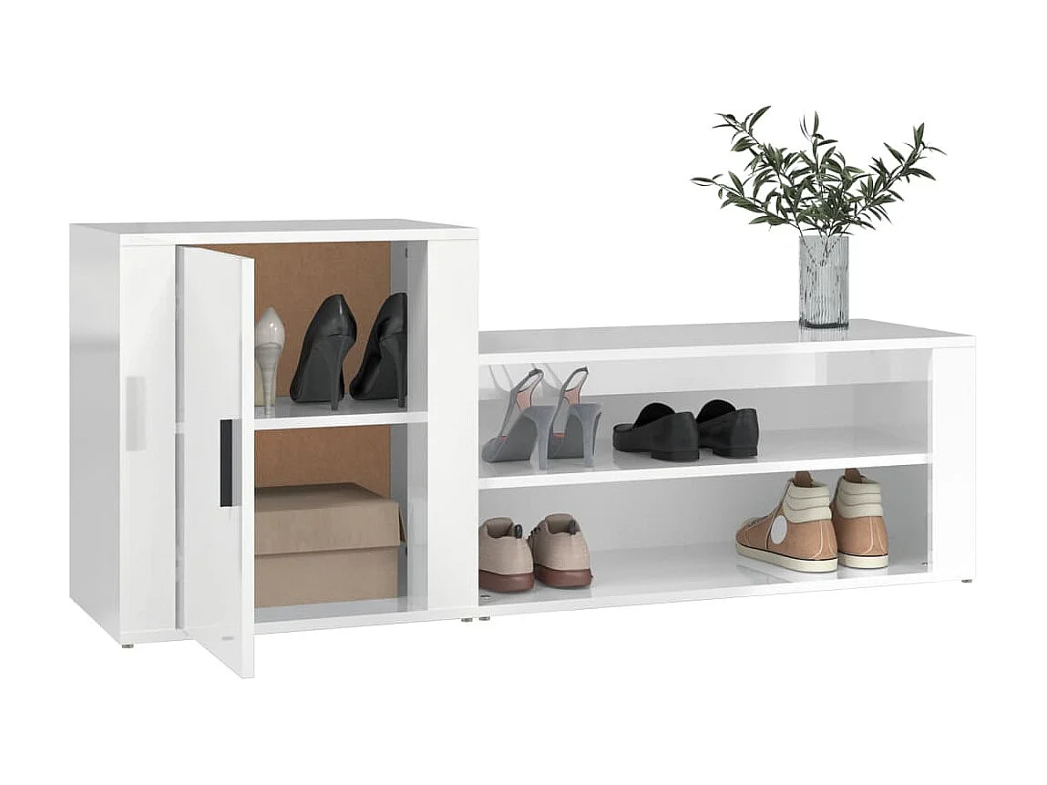 Armoire à chaussure Blanc brillant 130x35x54 cm Bois ingénierie
