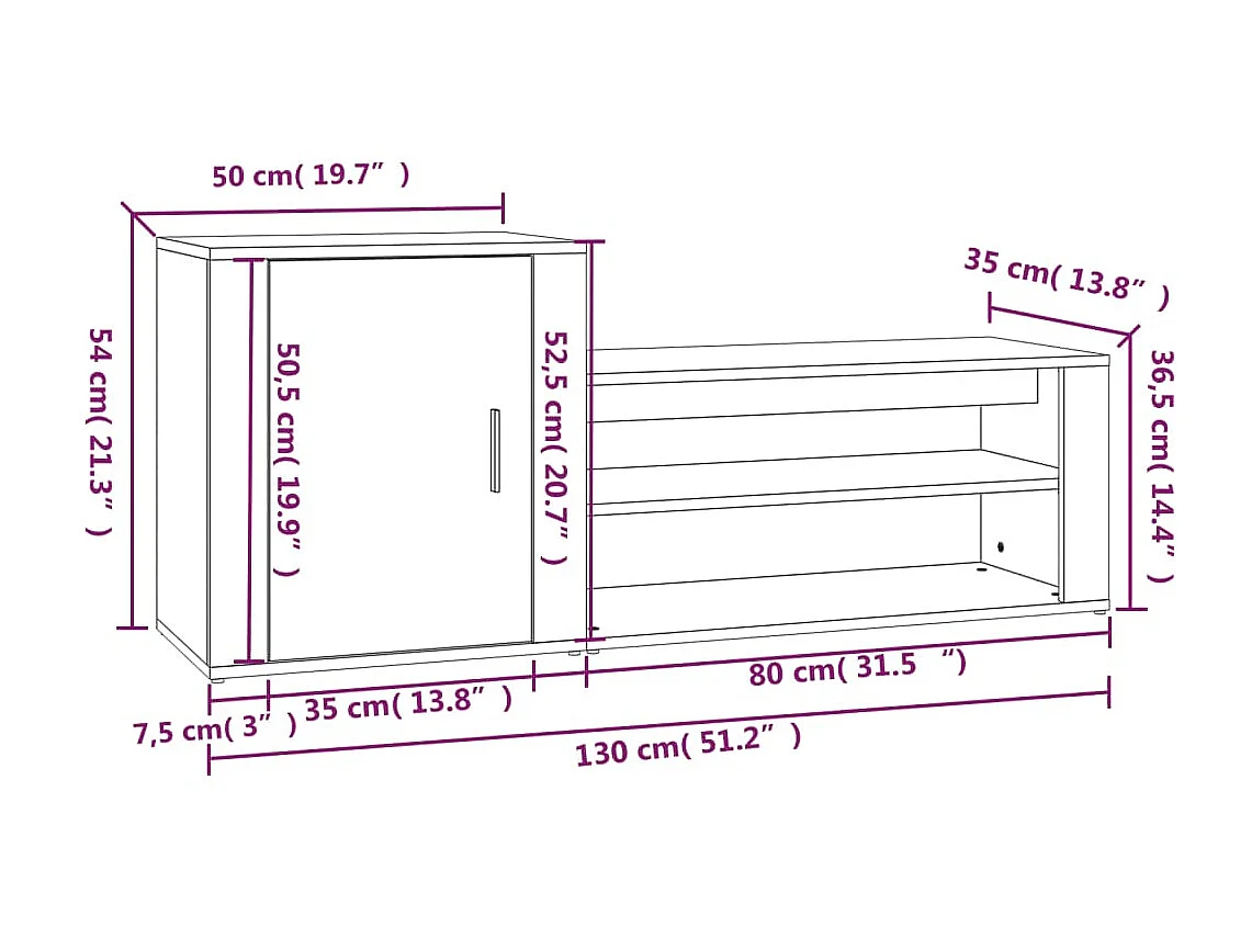 Armoire à chaussure Blanc brillant 130x35x54 cm Bois ingénierie