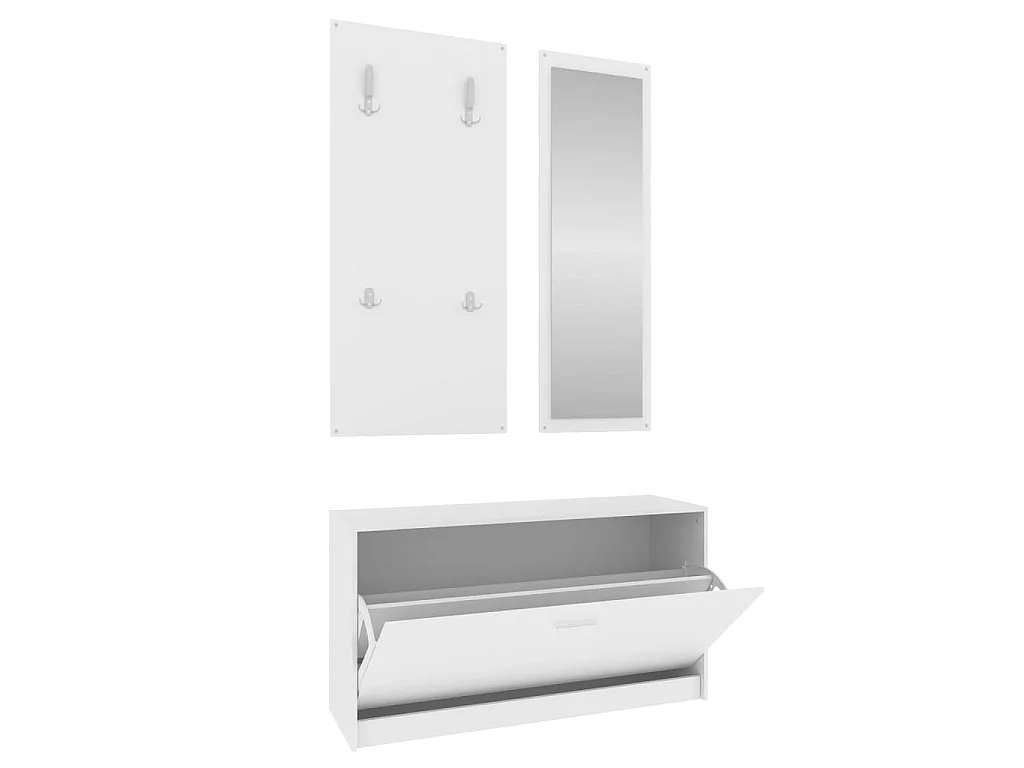 Conjunto de sapateira 3 em 1 madeira projetada branca