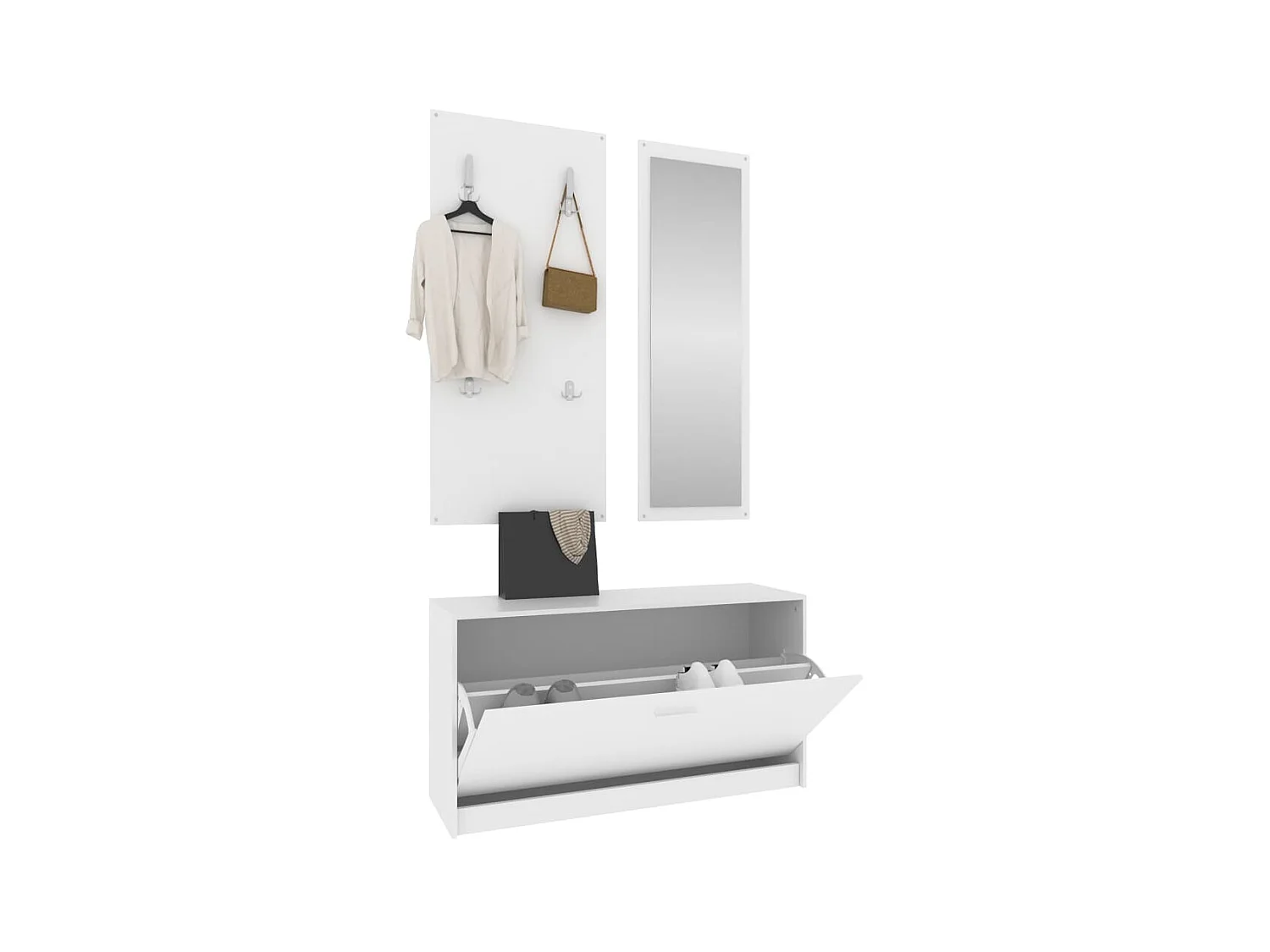 3-in-1 schoenenkastset van wit parket