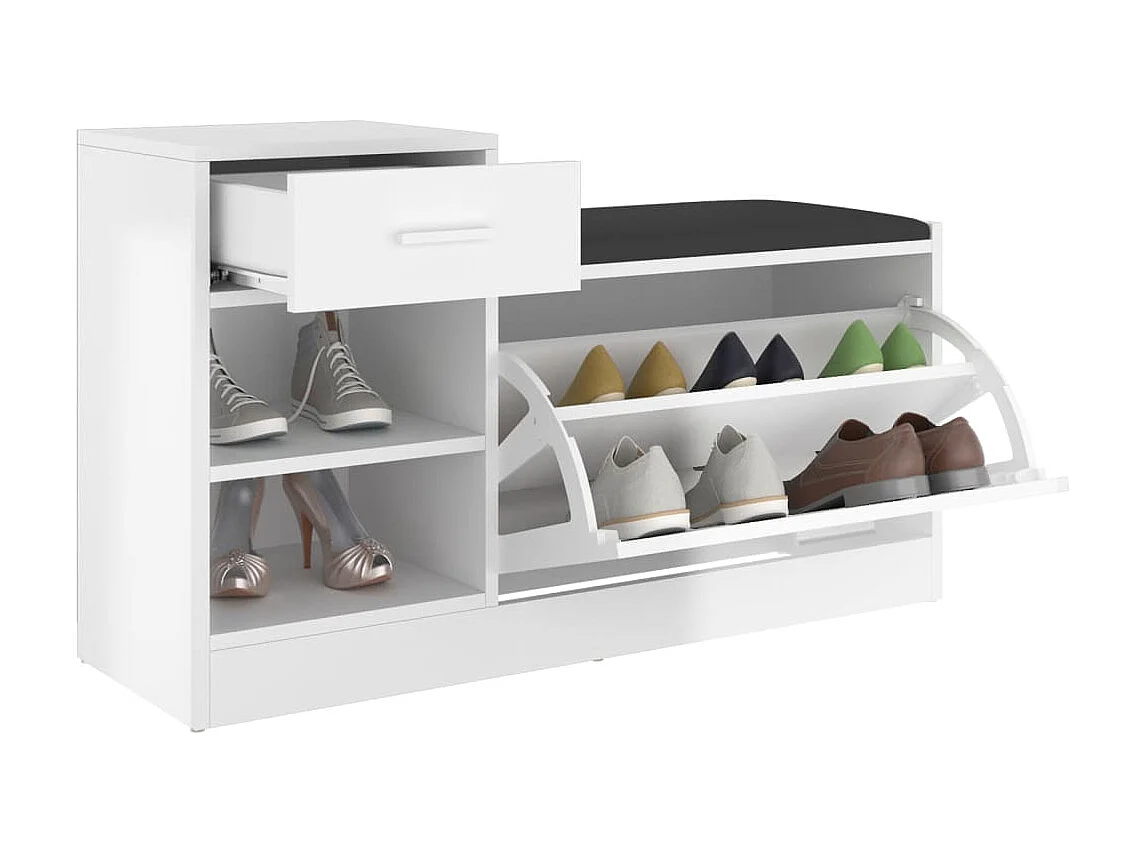 Banc à chaussures Blanc brillant 94,5x31x57 cm Aggloméré