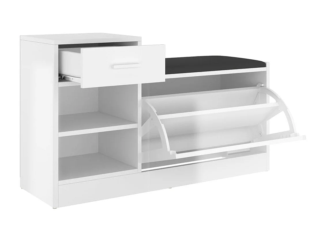Banc à chaussures Blanc brillant 94,5x31x57 cm Aggloméré