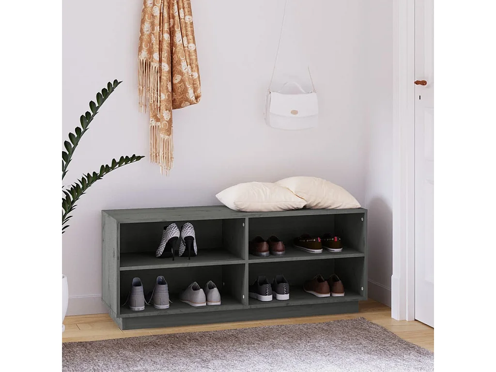 Scarpiera Grigia 110x34x45 cm Legno di pino massiccio