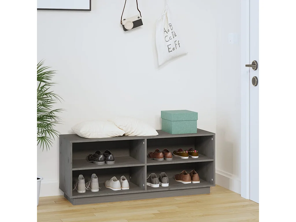 Scarpiera Grigia 110x34x45 cm Legno di pino massiccio