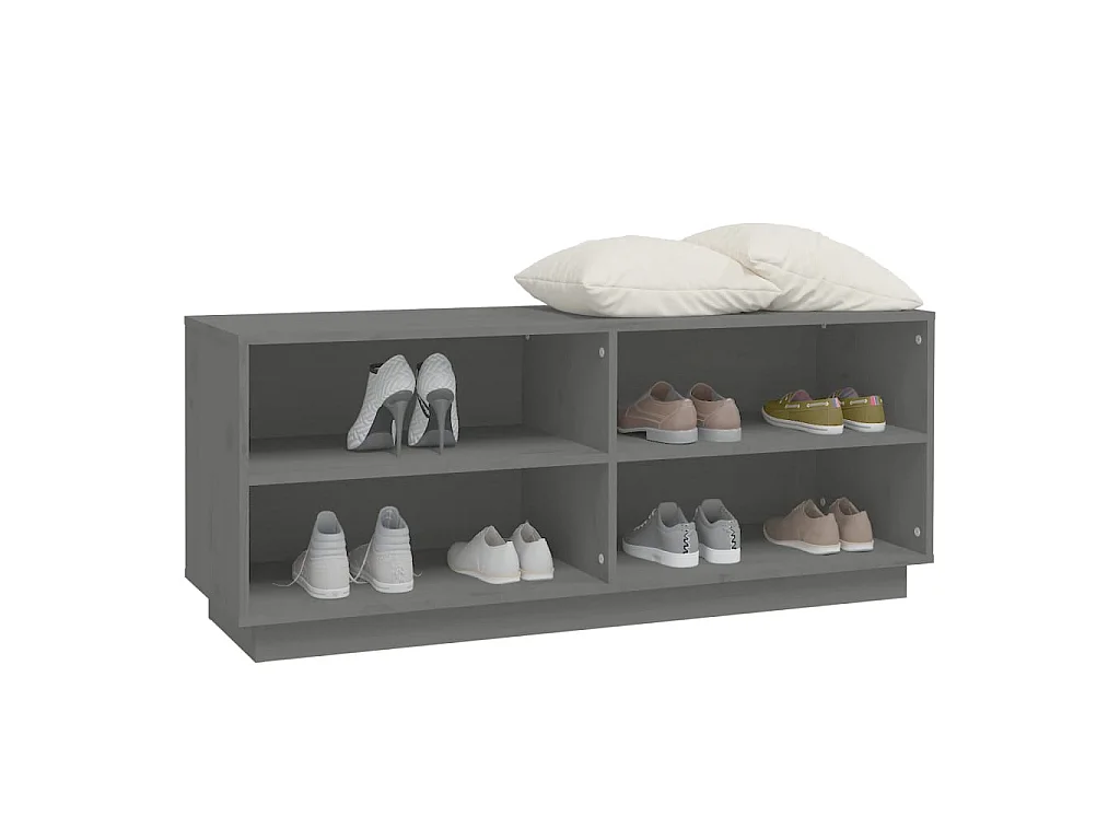 Scarpiera Grigia 110x34x45 cm Legno di pino massiccio